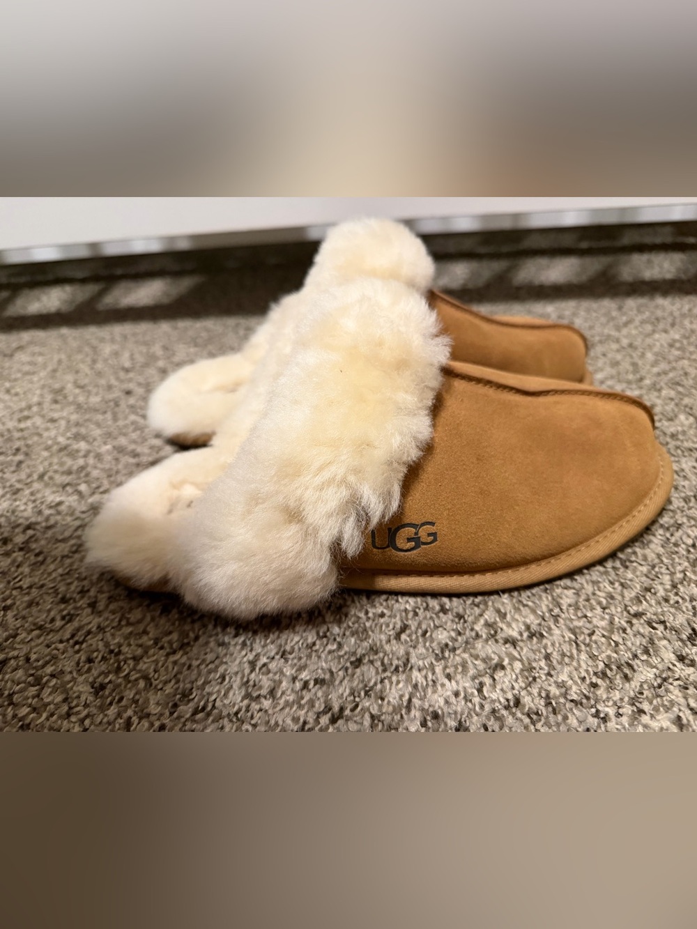 UGG Women’s Chestnut Suede Sheepskin Cuff Slippers